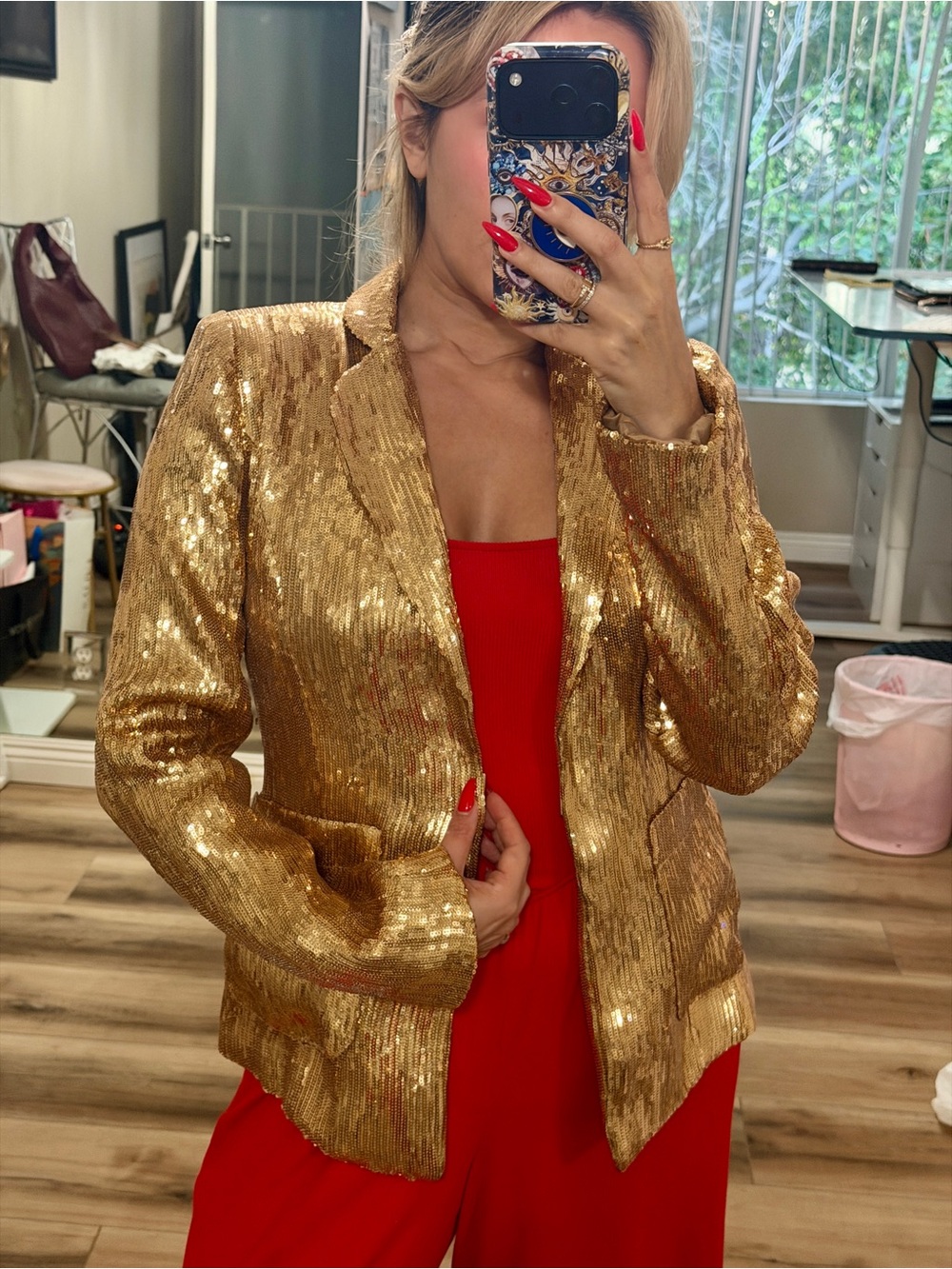 Gracia Gold Sequin Women's Blazer Jacket Classic Evening Coat